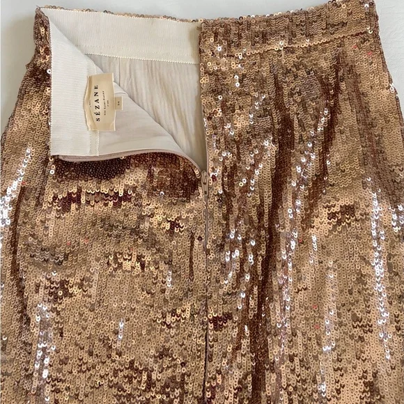 Sezane Magalia Skirt Sequined Midi Skirt Gold size 2 - Picture 9 of 16